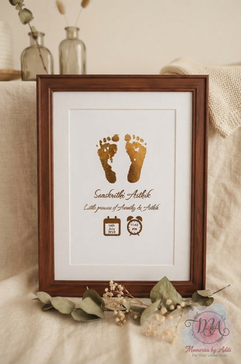 Footprint foil keepsake, wood frame