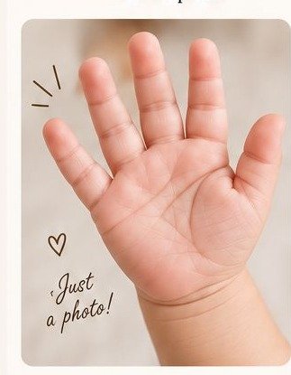 Close-up photo of a baby's palm, ready to send to Memories by Aditi